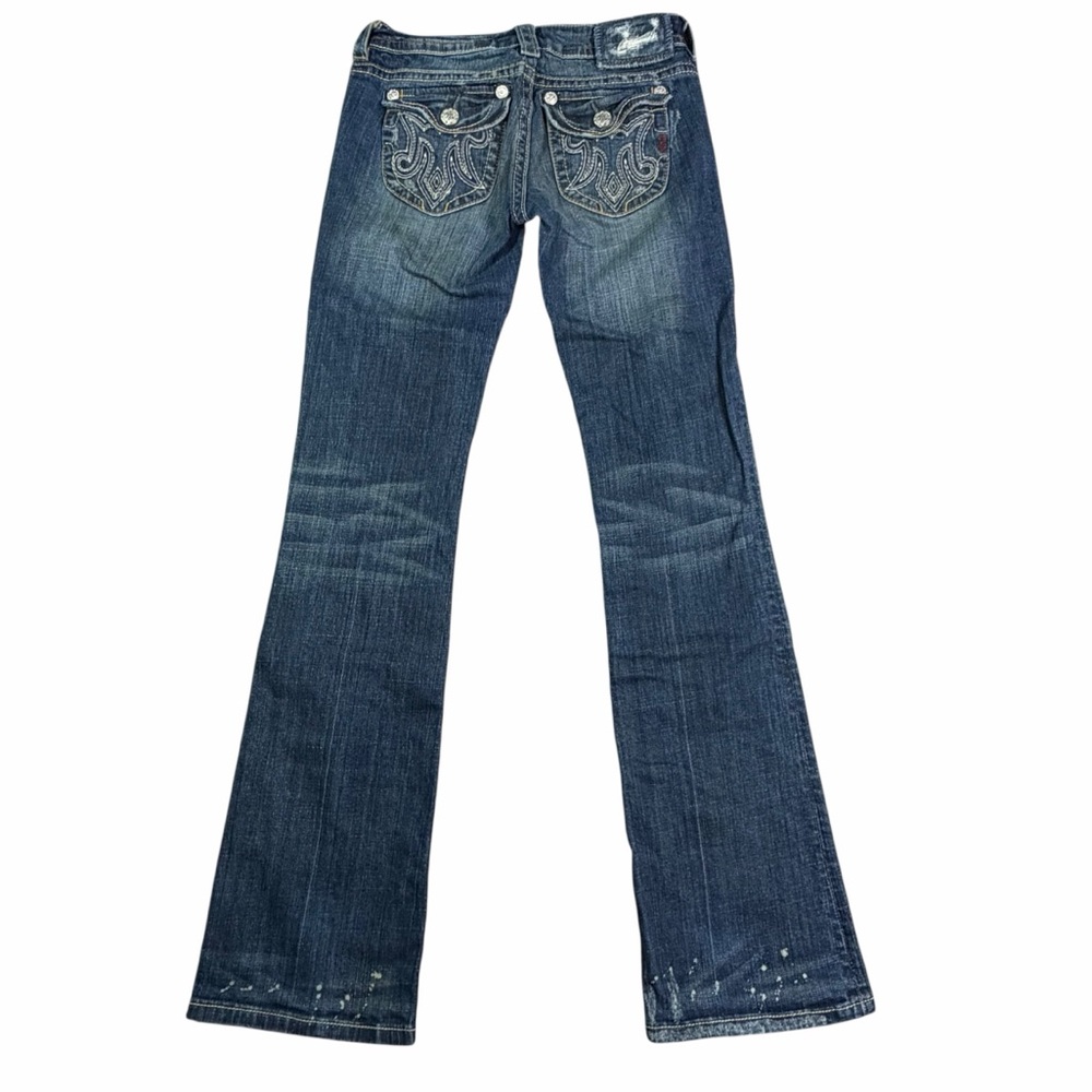 MEK Denim Dark Wash Low Rise Paint Splatter Quebec Boot Cut Jeans - Size 25/34 - Picture 6 of 15